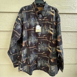 North River‎ Outfitters Button Down Shirt Men Large Hunting Deer Gun Print NEW